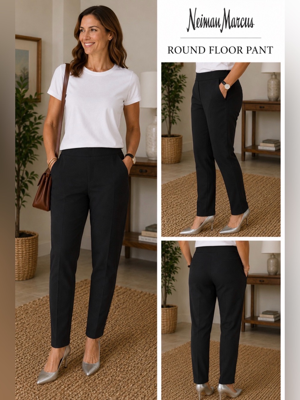 Neiman Marcus Round Floor Pant Women’s Size Large Black Pull-On Slim Ankle Pants